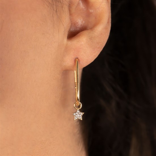 Yıldız Sallantılı 14 Ayar Altın Küpe 3,5 cm
