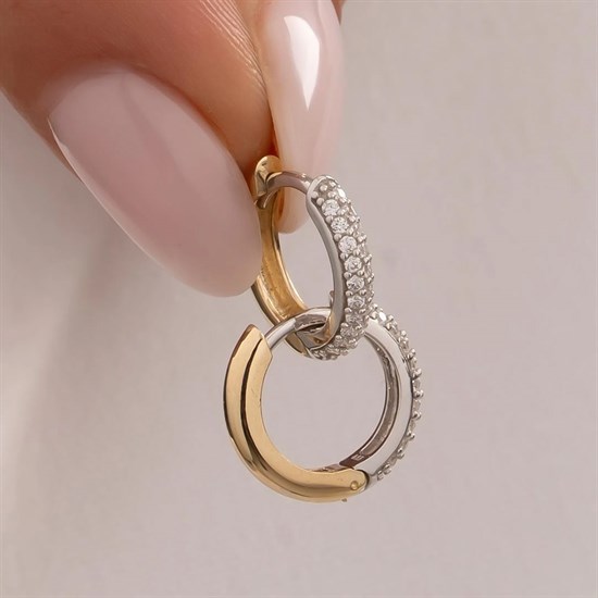 Çift Renk Taşlı 14 Ayar Altın Küpe