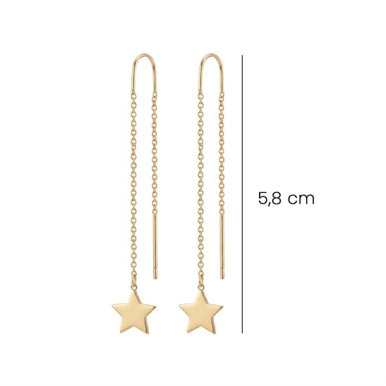Sallantılı Yıldız 14 Ayar Altın Küpe 5,8 Cm