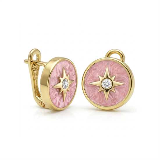 Cetaş Polaris Pembe Mineli 14 Ayar Altın Küpe