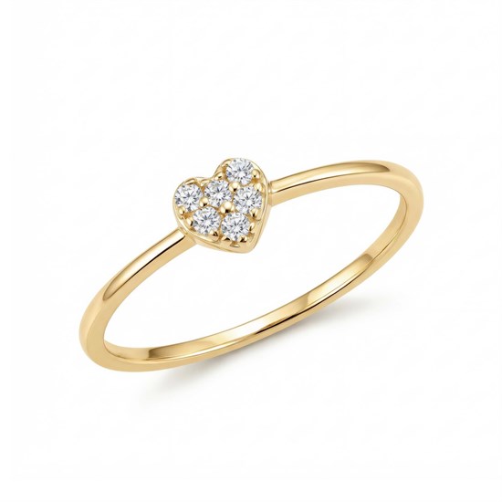 Minimal Taşlı Kalp 14 Ayar Altın Yüzük