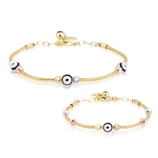 Ema Anne Çocuk Nazar Boncuklu İkili Set Altın Bileklik