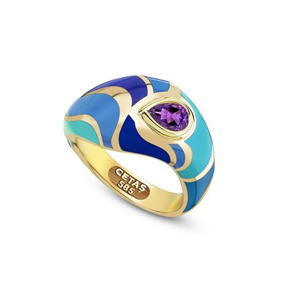Cetaş Colore Mor Taşlı 14 Ayar Altın Yüzük