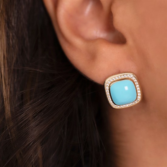 Cetaş Taşlı Mineli 14 Ayar Altın Küpe