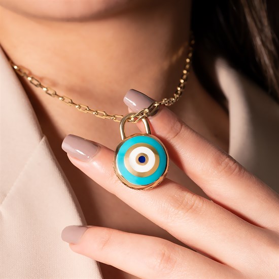 Cetaş 14 Ayar Sarı Altın Mineli Nazar Kilit Kolye