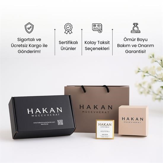 Cetaş Renkli Mineli 14 Ayar Altın Tasarım Bileklik