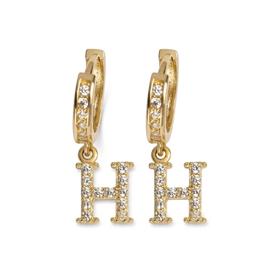 Sallantılı Taşlı H Harfi 14 Ayar Altın Küpe