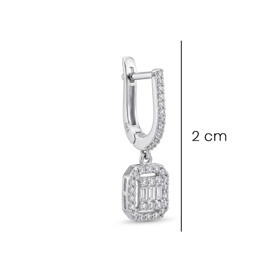 Sallantılı Baget Küpe Altın 14 Ayar Beyaz