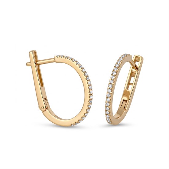 Kenarı Taşlı Halka Küpe 14 Ayar Altın