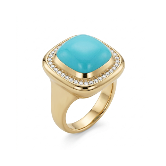 Cetaş Mavi Mineli 14 Ayar Altın Yüzük