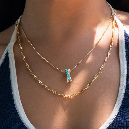 Cetaş Eterna Mavi Beyaz Mineli 14 Ayar Altın Kolye