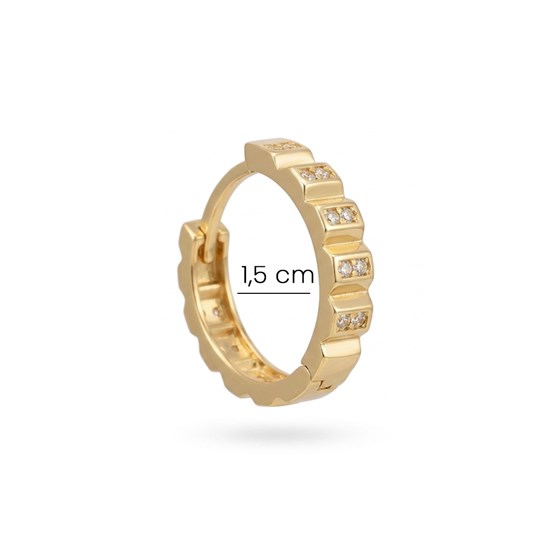 Taşlı Halka Küpe 1.5 Cm 14 Ayar Altın
