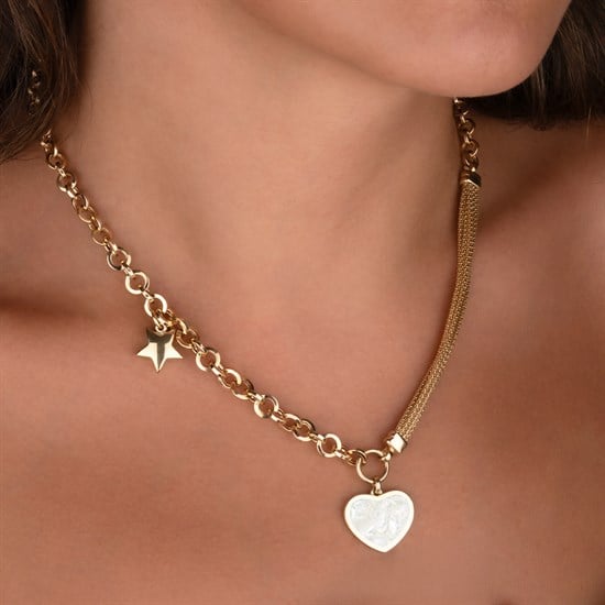 Cetaş Eterna Beyaz Mineli Kalp 14 Ayar Altın Kolye