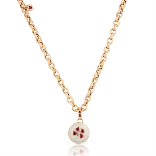 Cetaş Eterna Kırmızı Taşlı Yonca 14 Ayar Altın Kolye