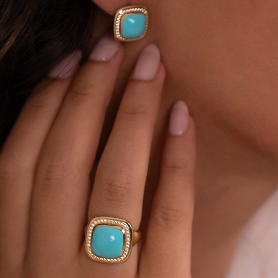 Cetaş Mavi Mineli 14 Ayar Altın Yüzük