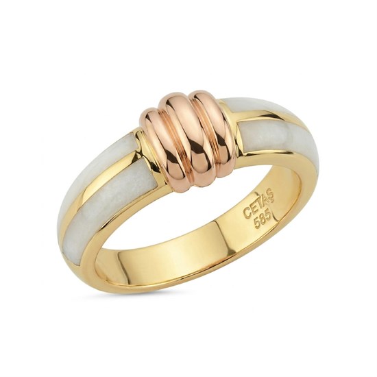Cetaş Eterna Altın Yüzük Sarı-Rose Altın Sedef 14 Ayar
