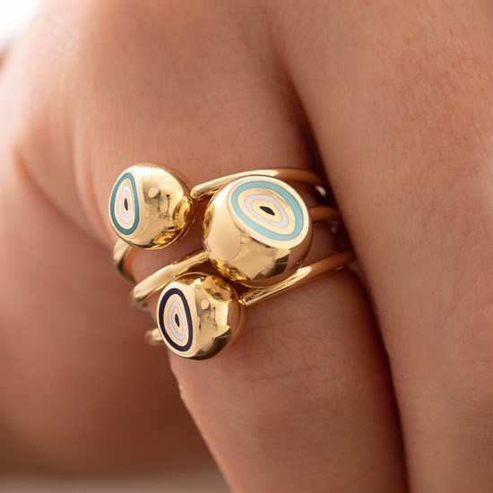 Cetaş Fortuna Nazar Mineli Üçlü Tasarım 14 Ayar Altın Yüzük