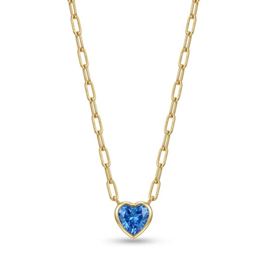 Mavi Taşlı Kalp 14 Ayar Altın Kolye