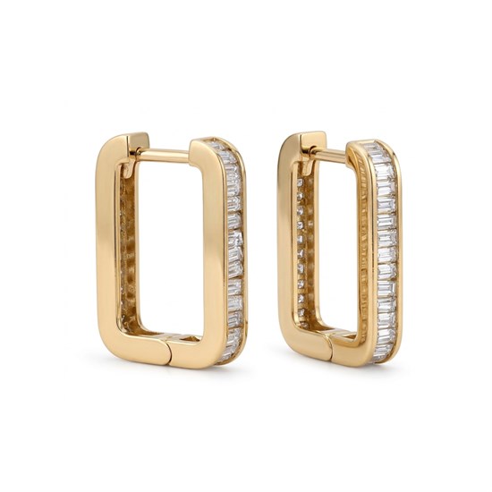 Taşlı Dikdörtgen Küpe 14 Ayar Altın