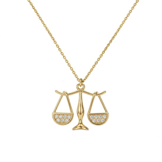 Taşlı Terazi 14 Ayar Altın Kolye