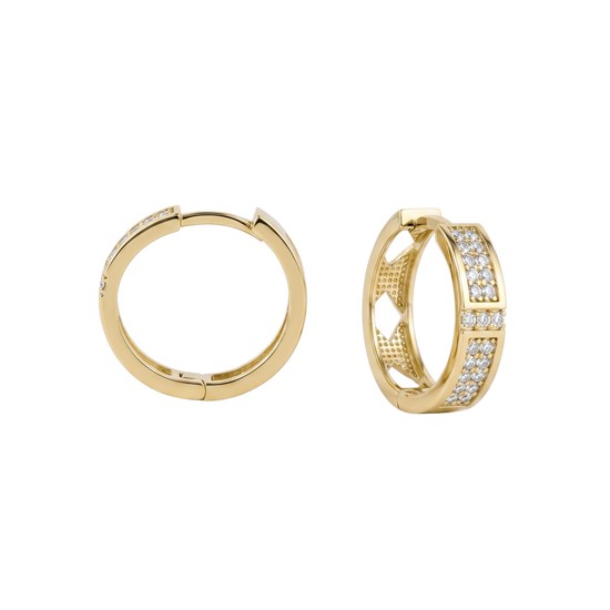 Taşlı Halka 14 Ayar Altın Küpe