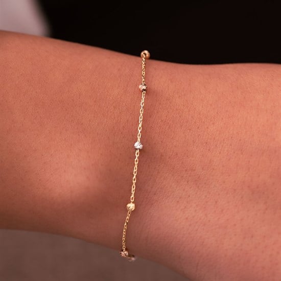 Üç Renkli Dorika Bileklik 14 Ayar Altın