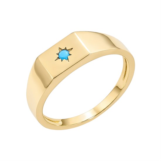 Mavi Tek Taşlı 14 Ayar Altın Yüzük