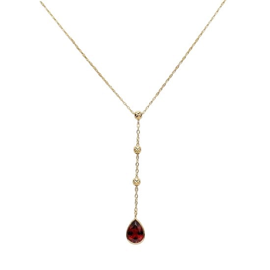 Kırmızı Taşlı Dorikalı 14 Ayar Altın Kolye