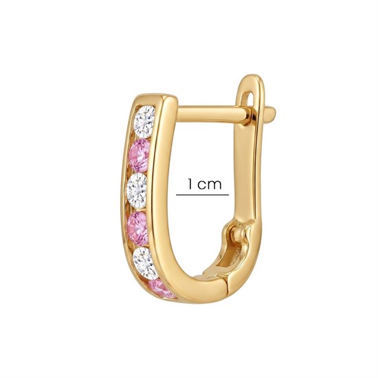 Klasik Pembe Beyaz Taşlı Klips Kilitli Çocuk Küpe 14 Ayar Altın