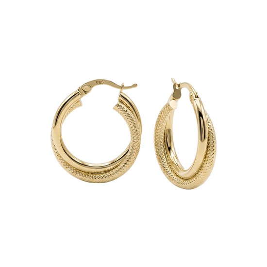 İkili Dokulu Halka Küpe 14 Ayar Altın