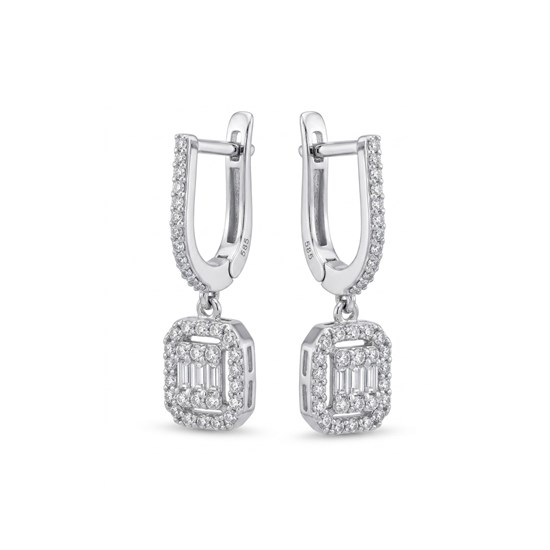 Sallantılı Baget Küpe Altın 14 Ayar Beyaz