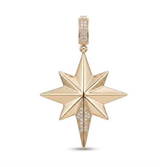 Kutup Yıldızı Az Taşlı Klipsli 14 Ayar Kolye Ucu 4.5 Cm