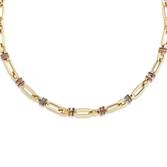 Cetaş Renkli Taşlı Ataç 14 Ayar Altın Kolye