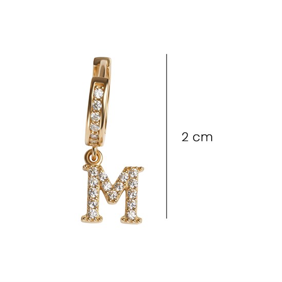 Sallantılı Taşlı M Harfi 14 Ayar Altın Küpe