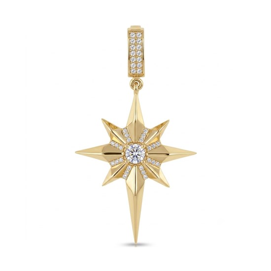 Kutup Yıldızı Taşlı Klipsli 14 Ayar Kolye Ucu 4.5 Cm