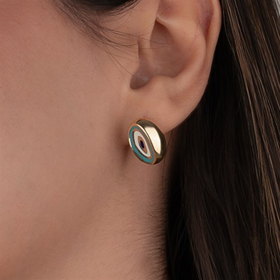 Cetaş Fortuna 14 Ayar Sarı Altın Mavi-Beyaz Mineli Küpe