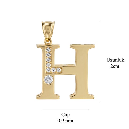 H Harfi Taşlı 14 Ayar Altın Kolye Ucu