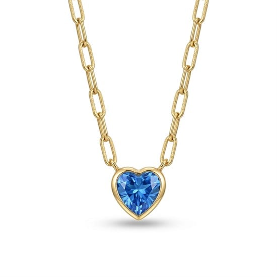 Mavi Taşlı Kalp 14 Ayar Altın Kolye