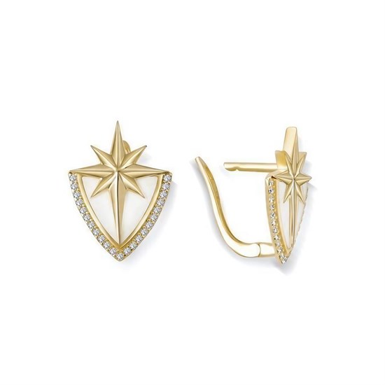 Ema Beyaz Mineli Kuzey Yıldızı Altın Küpe