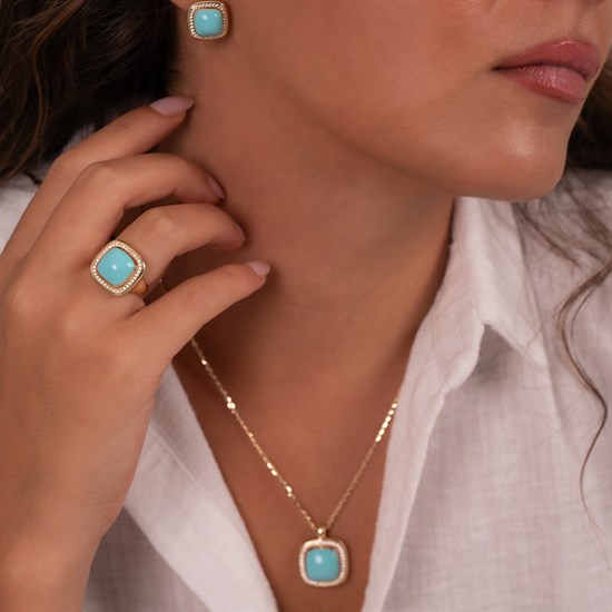 Cetaş Mavi Mineli 14 Ayar Altın Yüzük