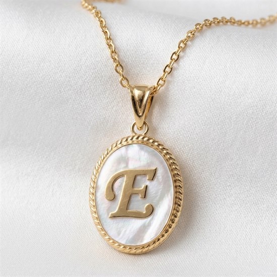 E Harfi Sedefli 14 Ayar Altın Kolye Ucu