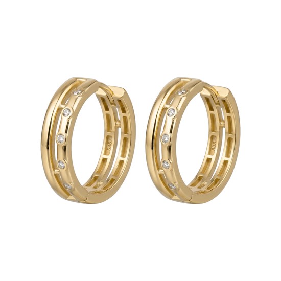 Taş Detaylı Halka 14 Ayar Küpe 2 cm