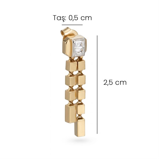 Sallantılı Taşlı 14 Ayar Altın Küpe