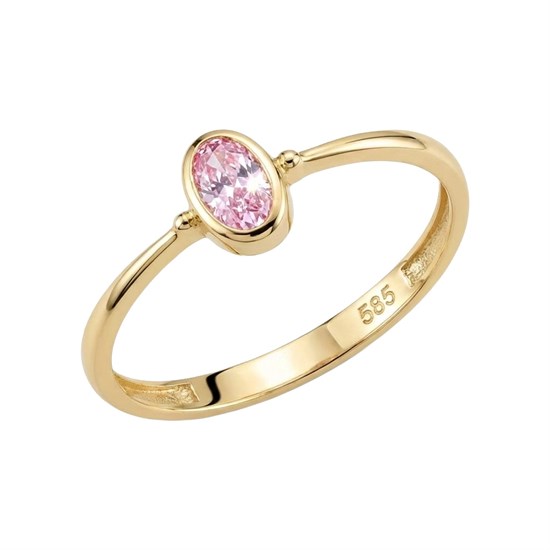 Oval Pembe Taşlı 14 Ayar Altın Yüzük
