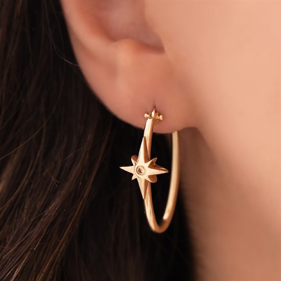 Cetaş Eterna Taşlı Kuzey Yıldızı 14 Ayar Altın Küpe