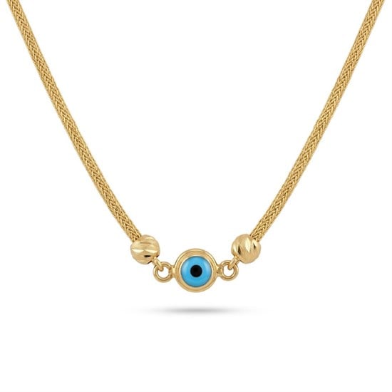 Nazar Boncuklu Örgü 14 Ayar Altın Kolye