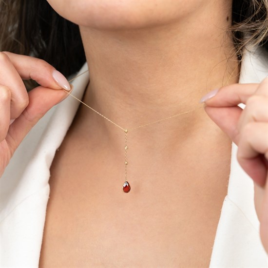 Renkli Taşlı Dorikalı 14 Ayar Altın Minimal Kolye