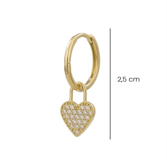 Sallantılı Taşlı Kalp Küpe 14 Ayar Altın