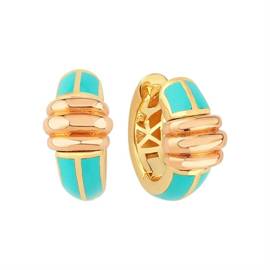 Cetaş Eterna Altın Küpe Sarı-Rose Altın Turkuaz Mineli 14 Ayar