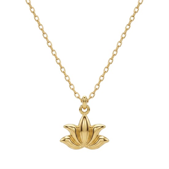 Minimal Lotus Figürlü 14 Ayar Altın Kolye